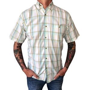 Cowboy Hardware Plaid White Green Short Sleeve Shirt sz M